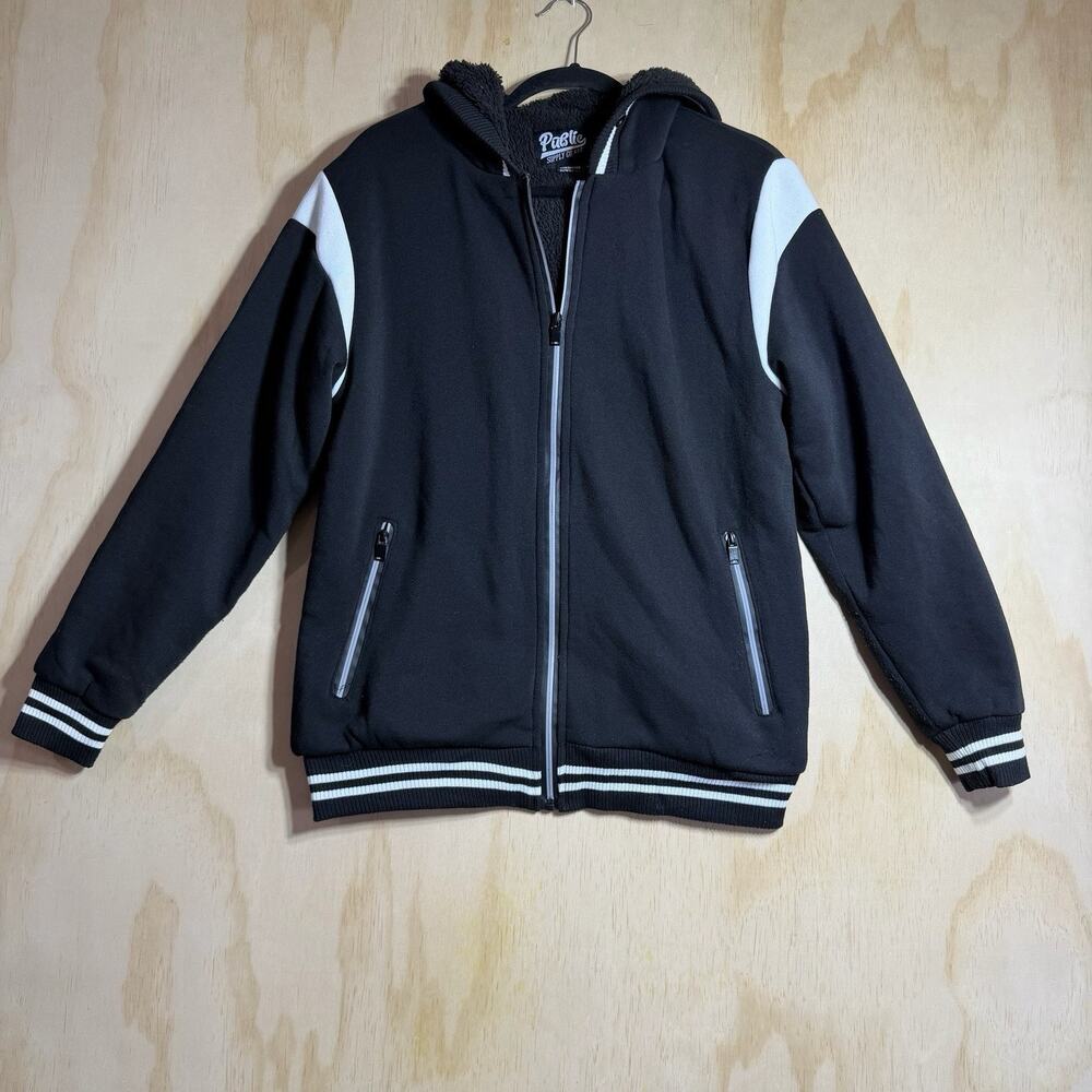 Public Supply Co NYC Sherpa Lined Zip Hoodie Jacket Black White Mens Medium